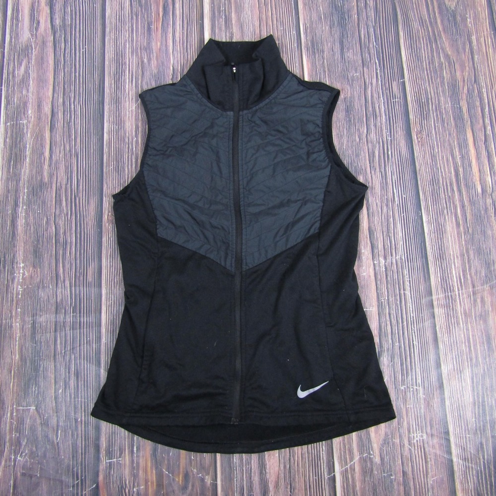 Nike Running Vest Womens XS Black Quilted Full Zip Sleeveless Jacket Athletic